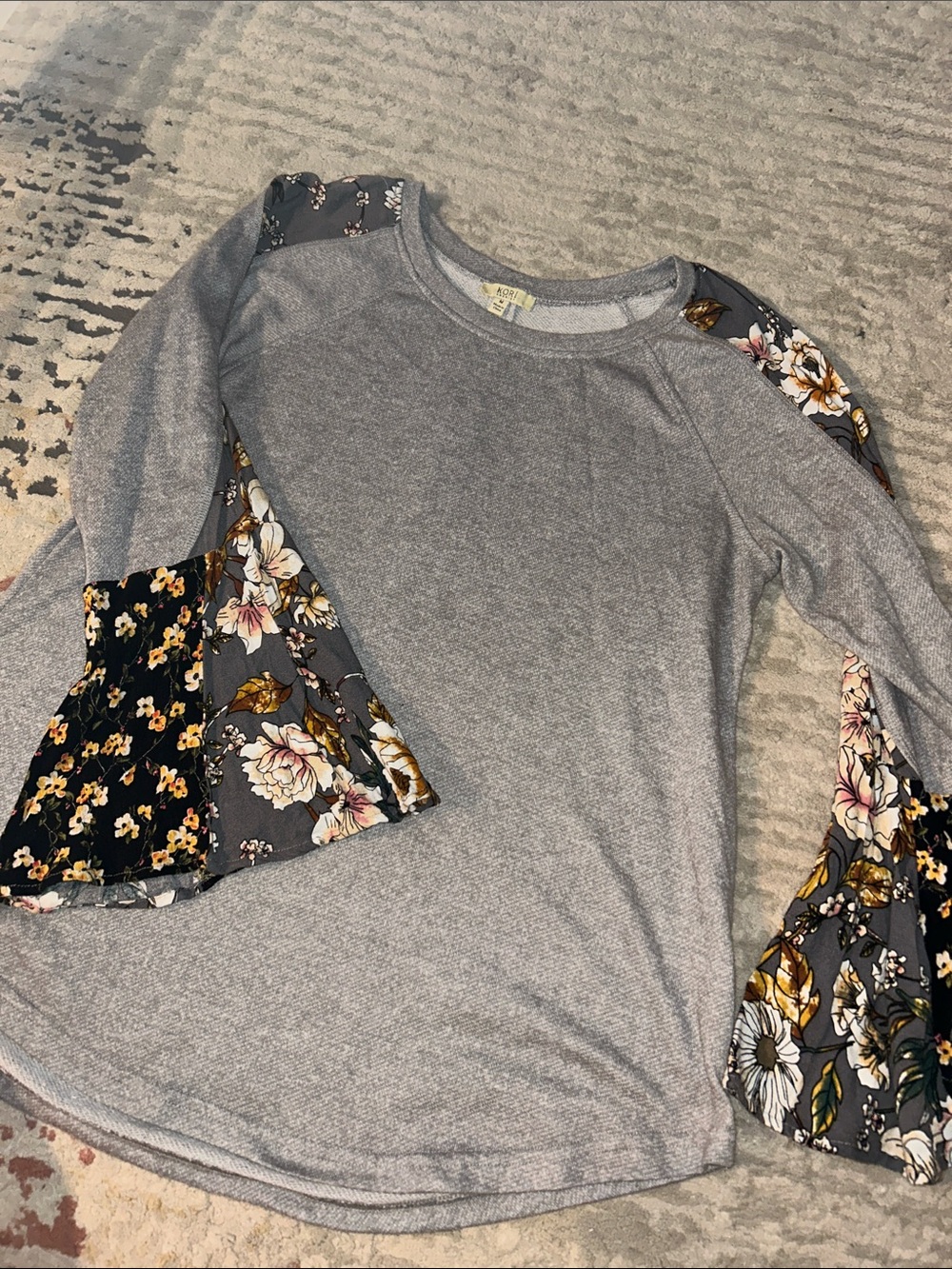 Kori Grey Sweatshirt with Floral Bell Sleeves